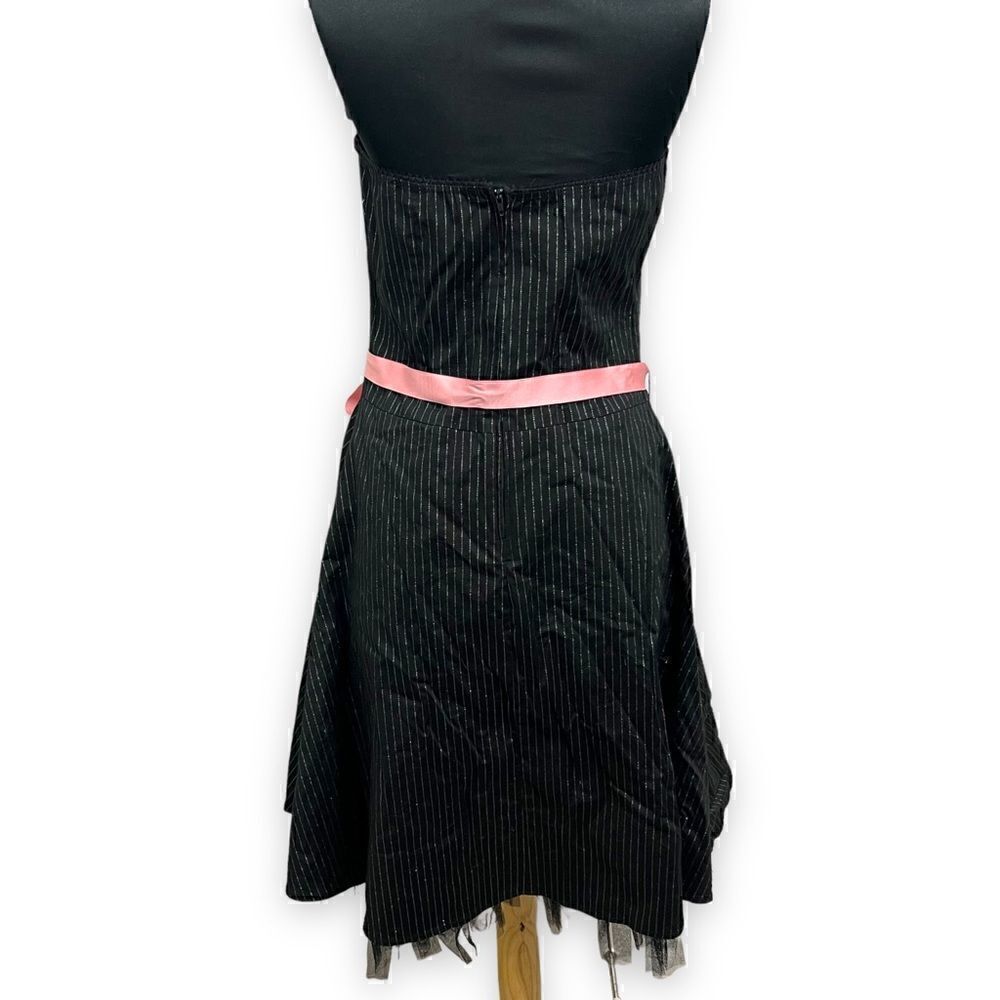 Charlotte Russe black pinstripe party dress sz L pink bow at waist NWT Vintage - Picture 10 of 15